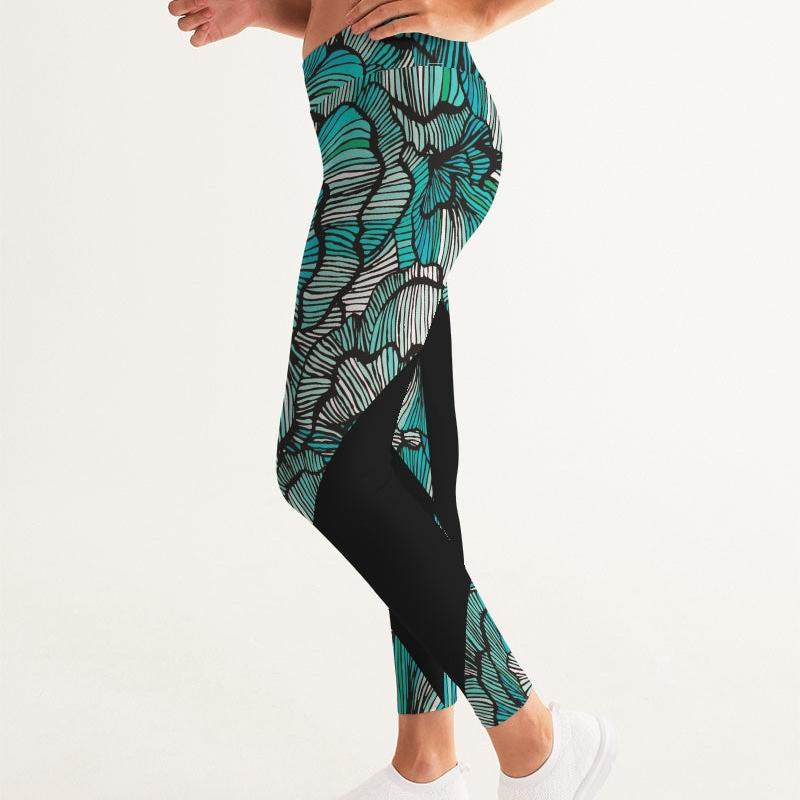 Close-up of the fabric texture of Sea Petal Swirls Yoga Pants