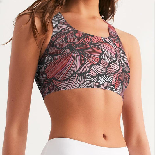 Detailed view of the petal swirl design on the seamless sports bra.