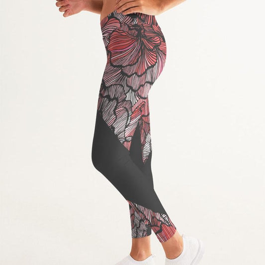 Close-up of the fabric of Petal Swirls Yoga Pants showcasing design.