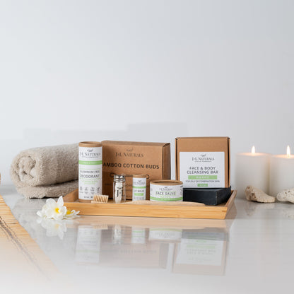 Simple Self-Care Kit arranged with soothing natural elements in Balance